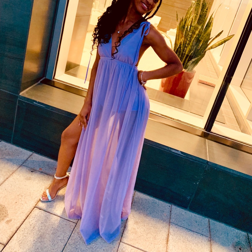 Purple maxi tie dress
